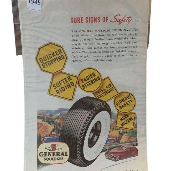 Vintage 1948 General Squeegee Tire Sure Signs of Safety Ad Advertisement - Picture 2 of 4